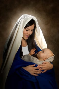 Vertical portrait of Mary and baby Jesus