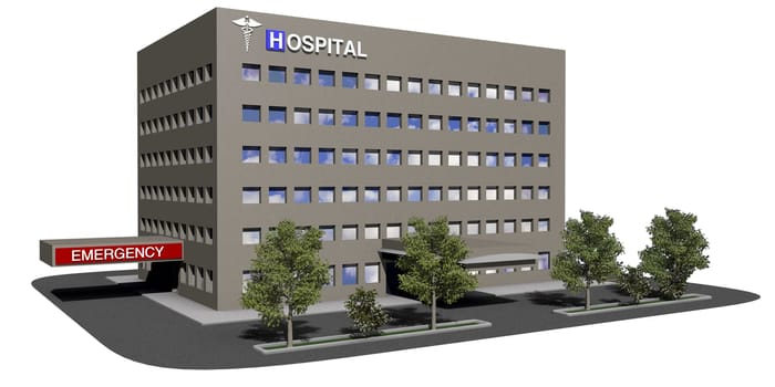 Generic hospital model on a white background