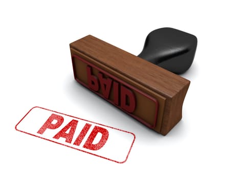 "PAID"" Rubber stamp on a white background with the word ""PAID"" stamped in red"