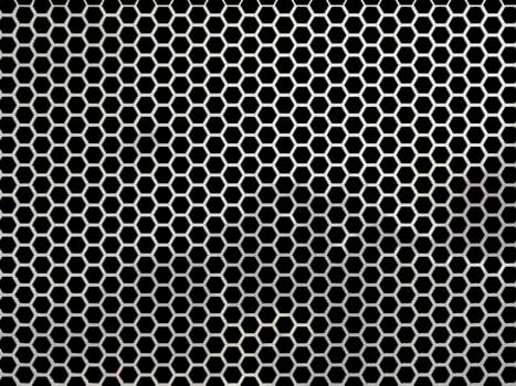 Hexagonal, honey comb stainless steel mesh on black