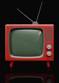 A Plastic retro Television on a black background