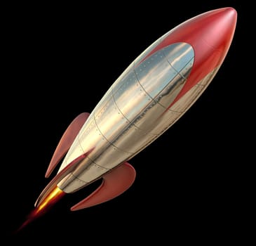 A fun stylized rocket on the floor isolated on a black backgroung with clipping path.