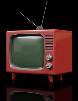 A Plastic retro Television on a black background