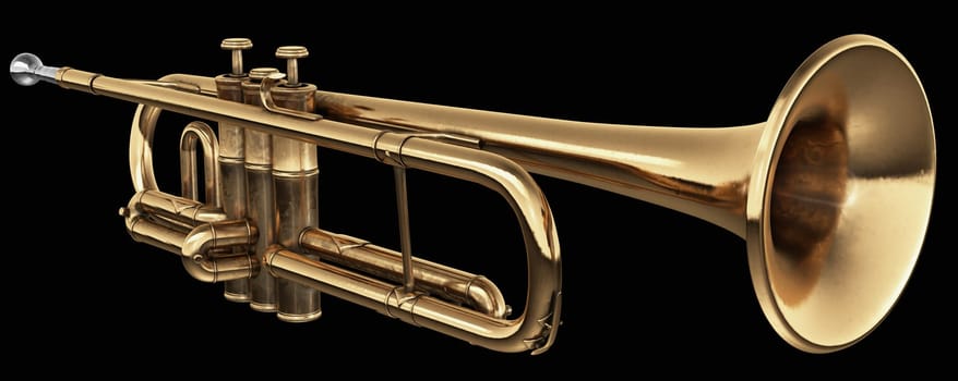 Brass cornet at slight angle on black background with clipping path