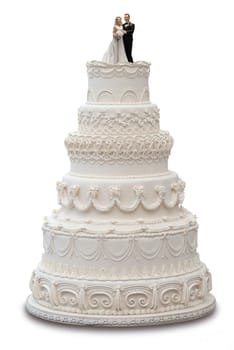 Traditional wedding cake on a white background with clipping path