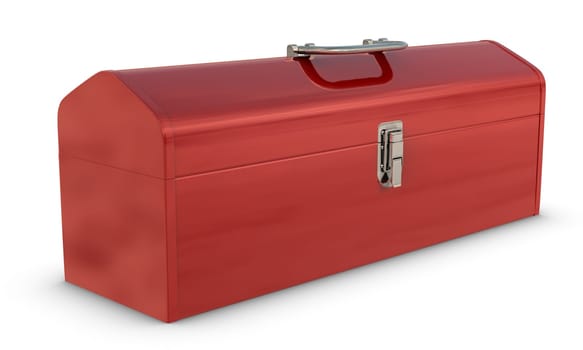 Classic red, metal toolbox on white with clipping path
