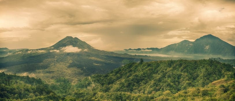 View of the lake and violcano Batur. Bali