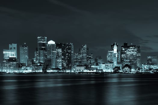 Boston skyline by night from East Boston, Massachusetts - USA