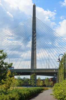 Zakim bridge from Paul Revere park in Boston, Massachusetts - USA