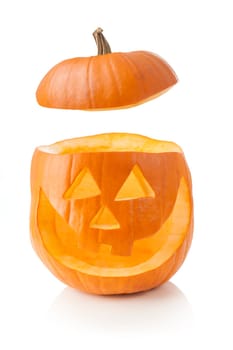 Jack O&#039  lantern isolated on white background - lid flying off