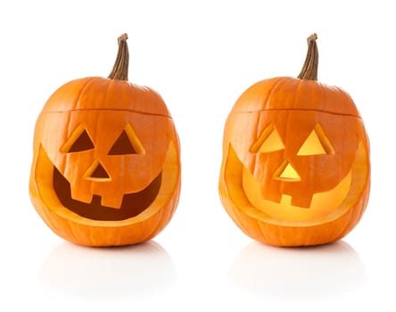 Jack O&#039  lantern isolated on white background lit and unlit