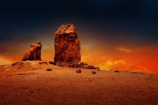 Gran canaria Roque Nublo Tejeda dramatic sunset sky in canary Islands