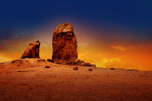 Gran canaria Roque Nublo Tejeda dramatic sunset sky in canary Islands