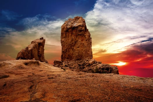 Gran canaria Roque Nublo Tejeda dramatic sunset sky in canary Islands