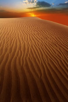 Desert sand dunes in Maspalomas sunset Gran Canaria at Canary islands