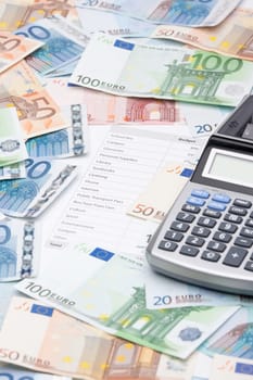 Printed student&#039 s budget, money and calculator. Student&#039 s pocket money (with rich parents).