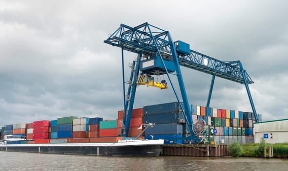 container terminal with harbor crane in Hengelo, Netherlands