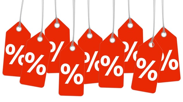 red pendant with % sign