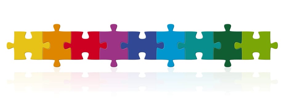 colored puzzle pieces in a row