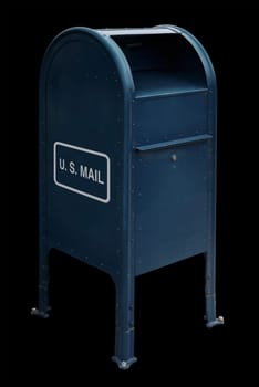 Blue US mailbox on black background