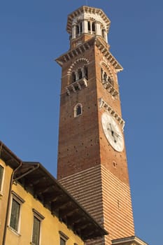 84 m high tower Torre dei Lamberti in Verona (Italy)