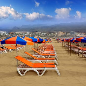 Playa del Ingles Maspalomas beach sand sunroof and hammocks in Gran Canaria