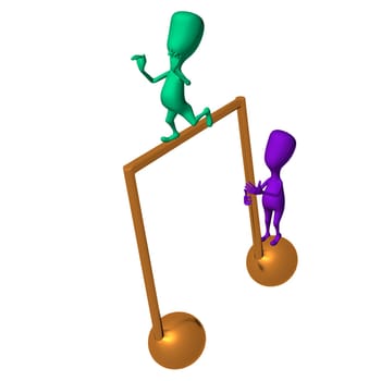 Two different 3d puppets stand on note icon