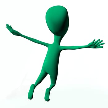 Green 3d puppet with strange shape mimicking bird