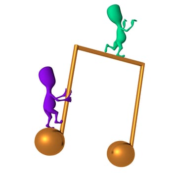 Two different 3d puppets fooling on note icon
