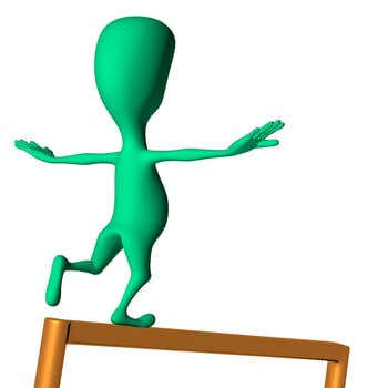 Green 3d puppet making the movements on note
