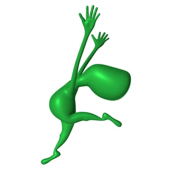 Green 3d puppet with strange shape mimicking ballet
