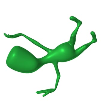 Green 3d puppet make stand on one hand