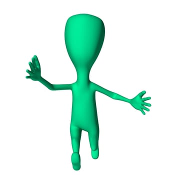 Green 3d puppet strange shape mimicking greeting