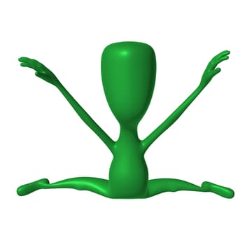 Behind view on green 3d puppet making twine