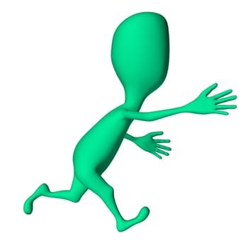 Green 3d puppet with strange shape mimicking follow