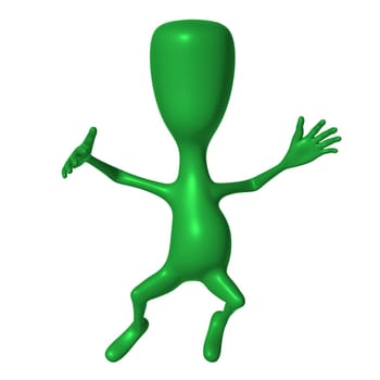 Green 3d puppet landing smoothly on soft ground