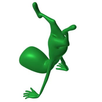 Above view green 3d puppet stand on hands