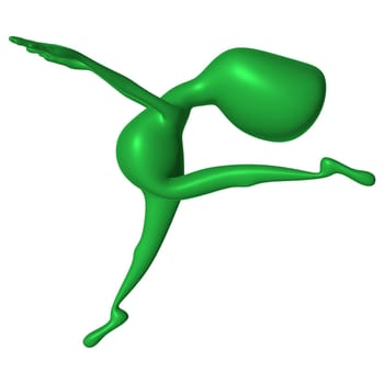 Green 3d puppet make difficul ballet athletic move