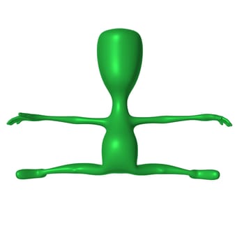 Front view on green 3d puppet making twine