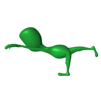 Green 3d puppet spin out its elastic muscles