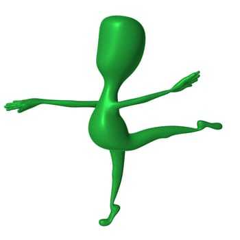 Green 3d puppet pose on one leg fingers