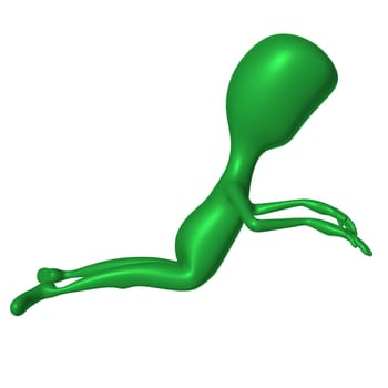 Green 3d puppet fall somewere from unknown high