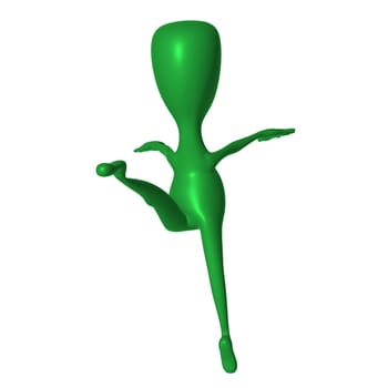 Green 3d puppet stand on one leg fingers