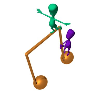 View on two 3d puppets on note icon