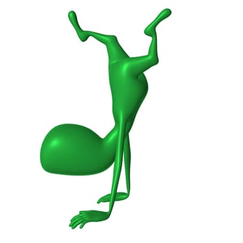 Front view green 3d puppet stand on hands