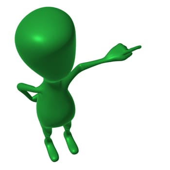 Above view green 3d puppet mimicking pointing  finger