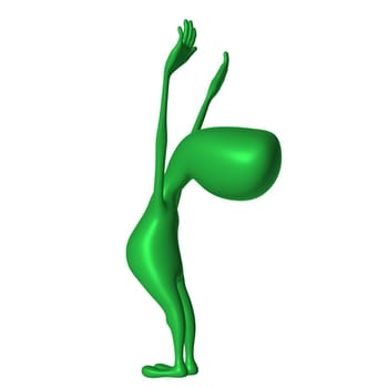 Green 3d puppet spin out its elastic limbs