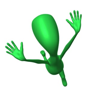 Under view green 3d puppet stand on hands