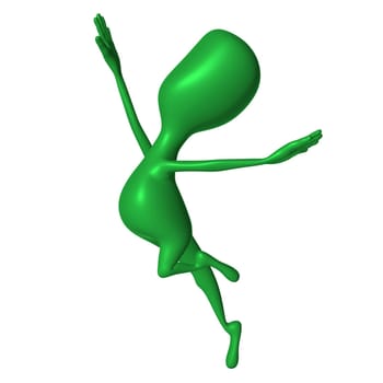 Green 3d puppet jump on one leg fingers