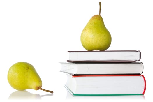 pears and books over a white background
